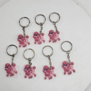 Pink Poodle Miniature Keychain Lot Party Favors Wearing Sunglasses Skirt